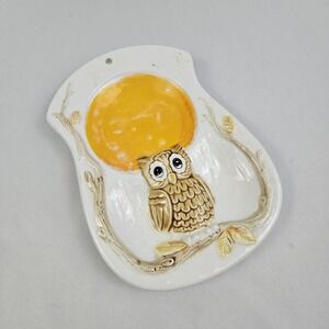 Sears & Roebuck Vintage Owl Ceramic Double Spoon Rest 1983 Wall Decor Retro Boho